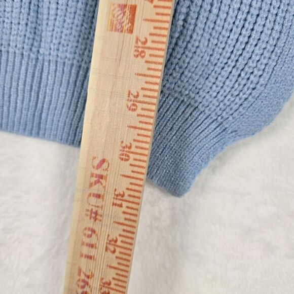 Cold Shoulder Rib Knit Sweater Women Small Blue Viscose Blend Strap Pullover - Picture 7 of 10